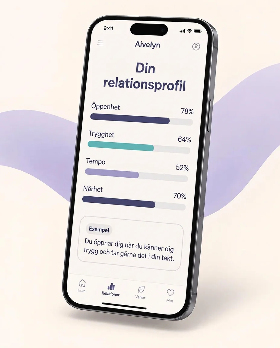 Mobil som visar din relationsprofil i Aivelyn