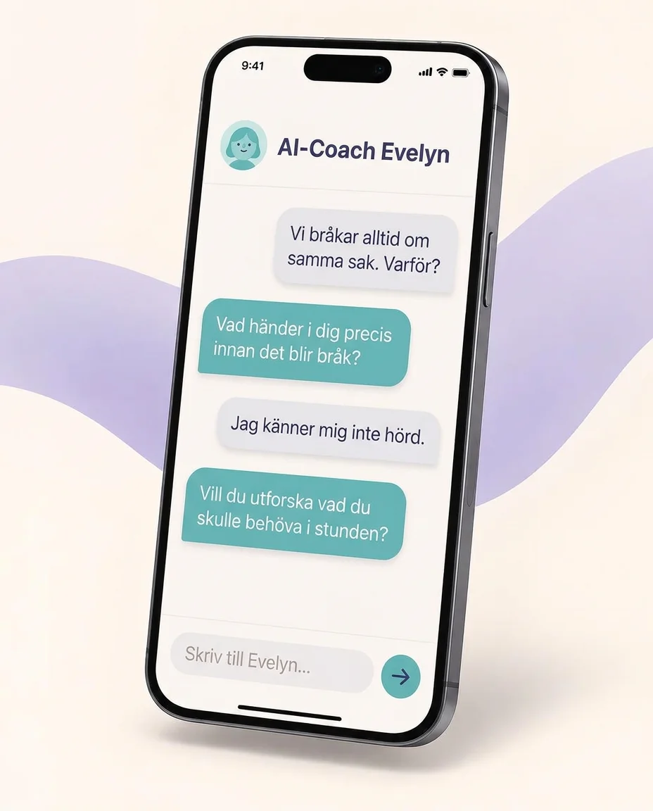 Mobil som visar ai-coach evelyn i Aivelyn